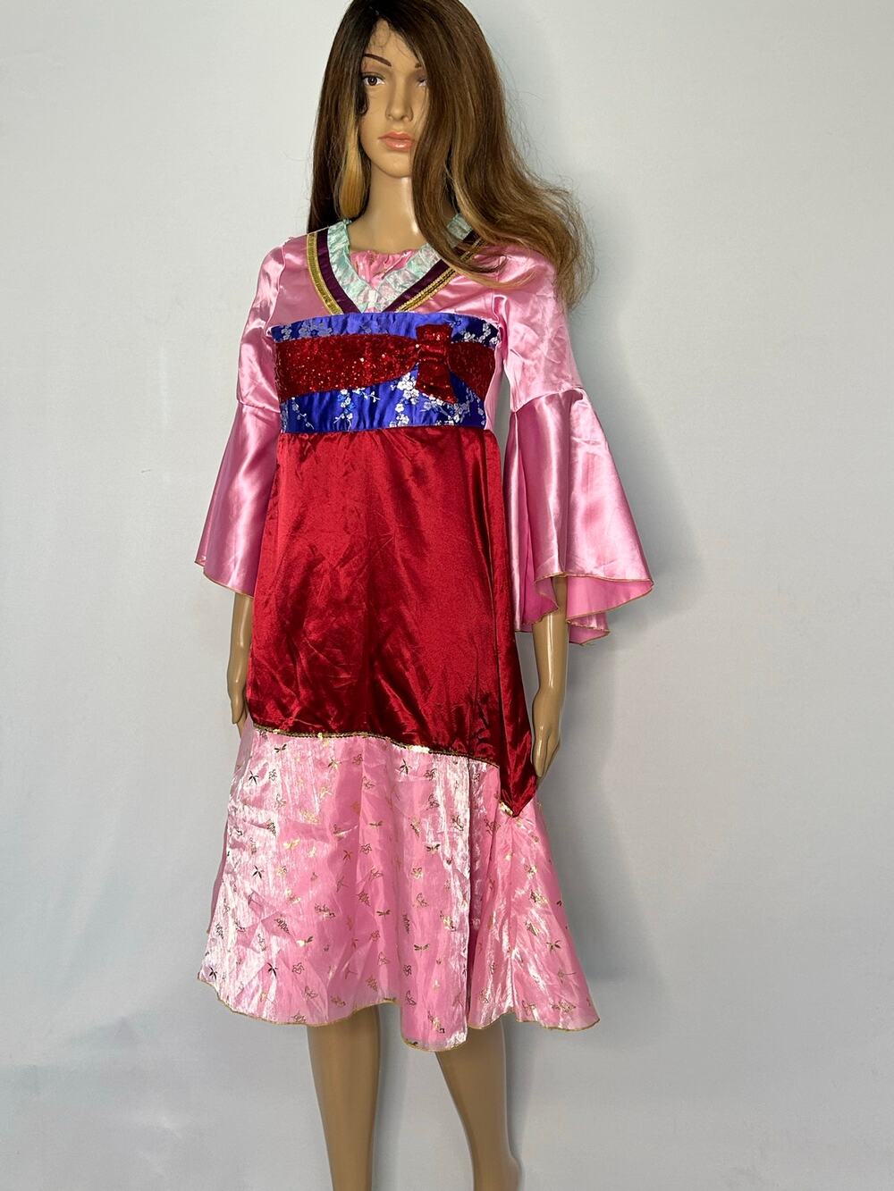 Disney Store Mulan Costume Dress Girls Size 7/8 Pink Red Princess Halloween